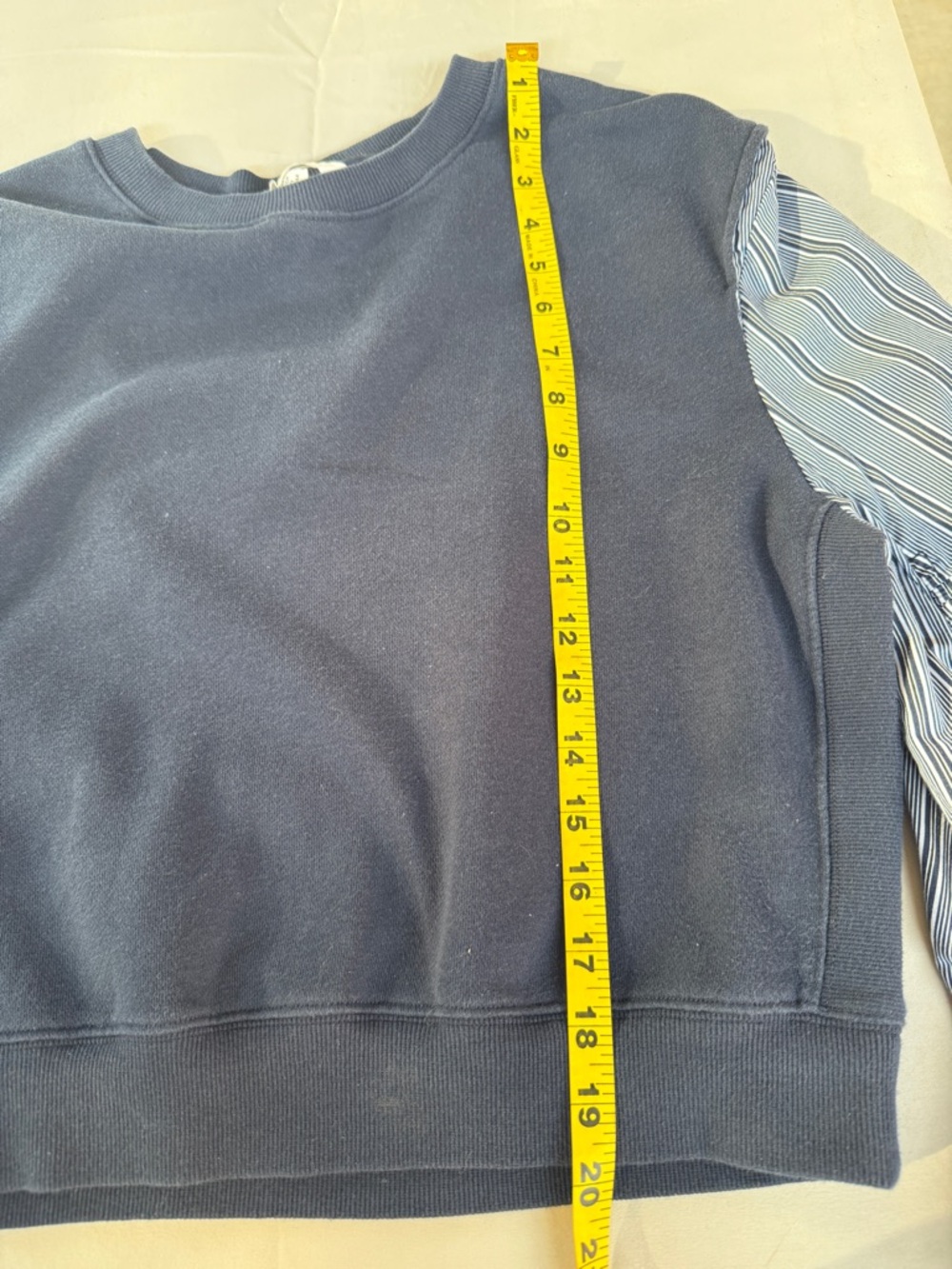 H&M Navy Cropped Sweatshirt with Striped Balloon Sleeves size s - Picture 8 of 10